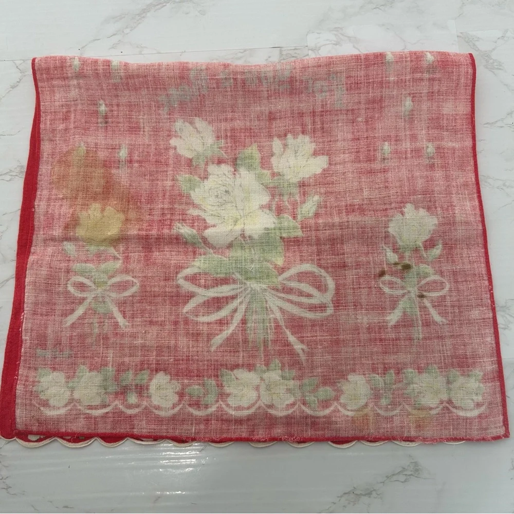 VINTAGE Linen Rose Kitchen Cloth TEA TOWEL